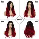 Sallcks Ombre Black Red Wig Long Wavy Wig for Women Side Part Synthetic Wig for Daily Party Costume Halloween