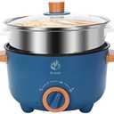 Drizzle 3L Hot Pot Cooker Skillet Steamer- Multifunction Frying Pan 110V Non-Stick Grill Stir-fried Stewed Cookware Steak Noodle Ramen Shabu Shabu Pot - Home Office Party Kitchen Dorm Cooking Blue