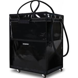 HOMESPON Large Black Rolling Shopping Bag with Wheels 142L Heavy-Duty Storage Organizer Waterproof & Zipper Closure Trolley Tote with 5 Handles for Travel,Camping,Grocery,Laundry and Daily Use