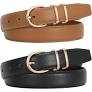 JASGOOD 2 Pack Women Leather Belt for Jeans Pants Dress Fashion Gold Buckle Ladies PU Leather Belt