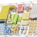 Marbrasse Acrylic Expandable Drawer Organizer, Clear Desk Drawer Organizer Tray with 5 Dividers, Desk Organizers and Accessories, 10 Adjustable Compartments for Office Supplies, Makeup & Vanity