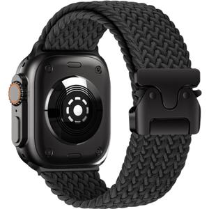 Yeahxing Nylon Braided Band for Apple Watch Ultra/2-49mm 46mm 45mm 44mm 42mm 41mm 40mm 38mm,Secure Stretchy Strap Women/Men,Parachute Buckle Bands for iWatch Series 11 10 9 8 7 6 5 4 3 SE (Black)