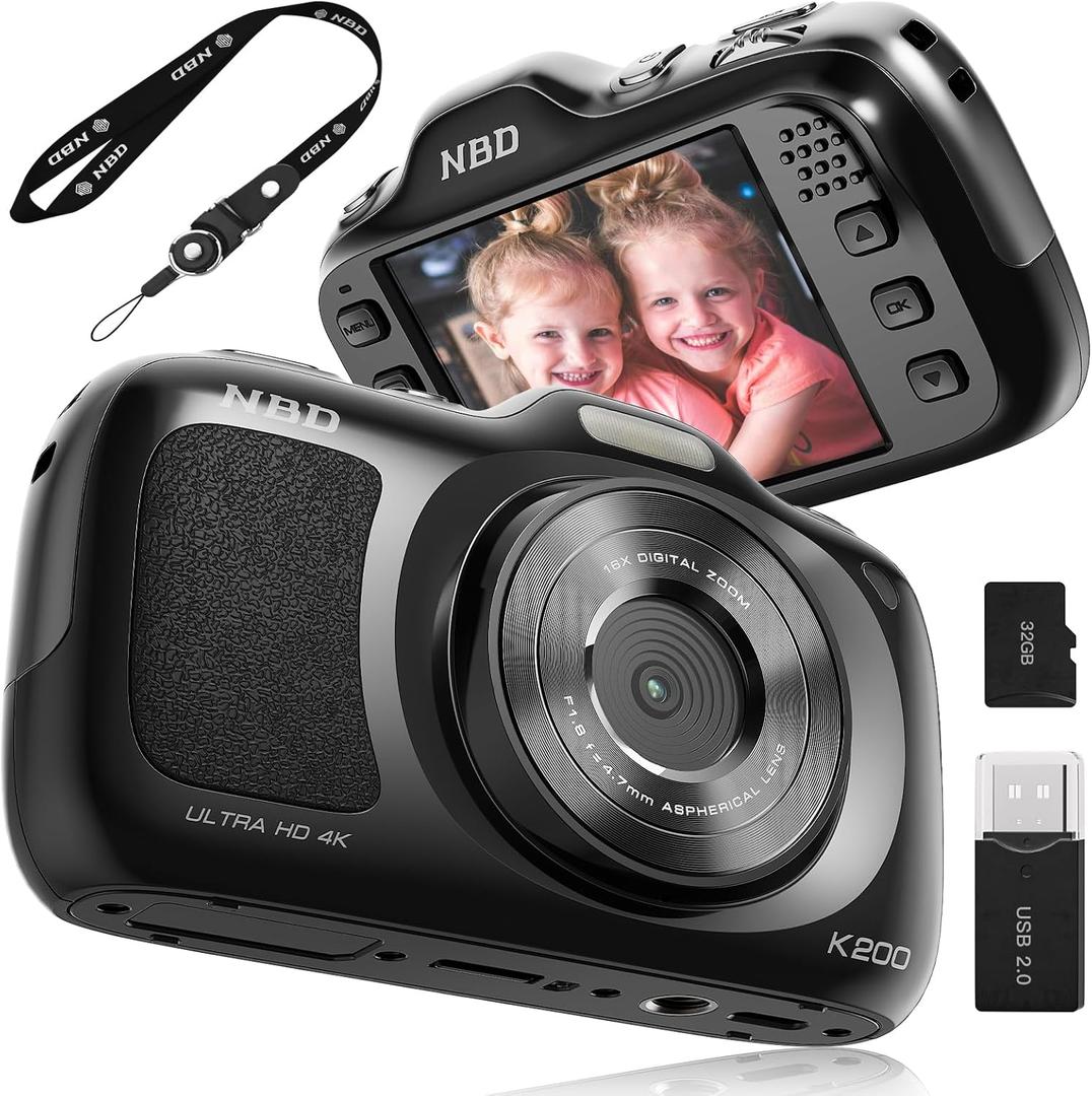 True 64MP Digital Camera 4K - 16X Zoom Autofocus, with Beauty & Macro Mode, 32GB TF Card, Compact Portable Vlogging Cameras for Photography Beginners Teens Adults (Black)