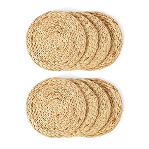 Artera Round Woven Placemats - Set of 6, Natural Wicker, Water Hyacinth Straw Braided, Heat Resistant Non-Slip Weave Handmade (11.8" Round, Style 1)