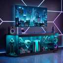 Modern TV Stand with LED Lights & Power Outlets for 75 inch TVs, Gaming Entertainment Center for PS5 Xbox, Media Consoles for Bedroom, Living Room, Black, 66 X 15.7 X 24in
