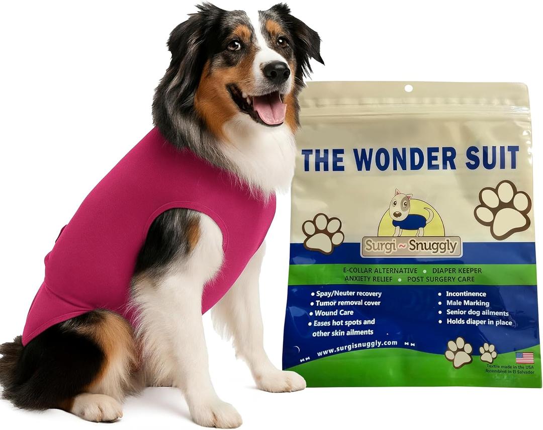 SurgiSnuggly Dog Surgery Recovery Suit for Female Or Male Dogs, Pet Onesie for Dogs After Surgery, E Collar Cone Alternative for All Dog Breeds,Spay Neuter Surgical Recovery Suit Pink Large Long