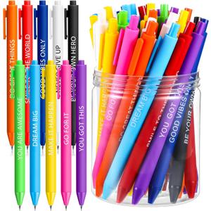 Crtiin 50 Pcs Gel Ink Pens Motivational Pen for Coworkers Inspirational Pens Bulk Smooth Writing Affirmation Pen for Students Thank You Gifts for Staff Volunteer(Assorted Color,Motivational)