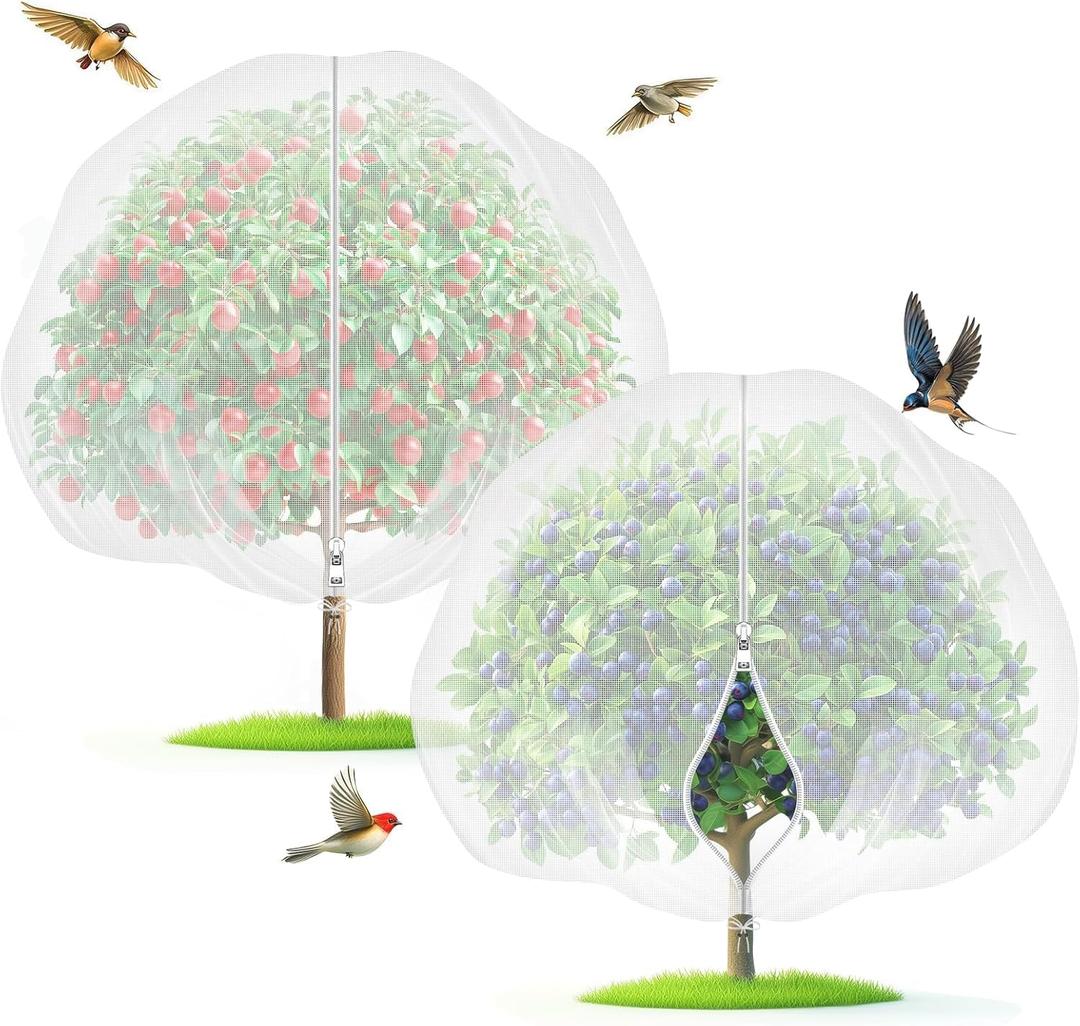 Fruit Tree Netting with Zipper & Drawstring - 15'x15' Garden Plant Net Pest Barrier to Prevent Cicadas Bird Squirrel Deer - Bug Protection for Blueberry Tomato with Fine Mesh Insect Cover (2 Pack)