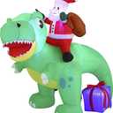 Joiedomi 6 FT Long Christmas Inflatable Dinosaur Outdoor Decoration, Inflatable Santa Riding Dinosaur with Build-in LEDs, Christmas Blow Up Yard Decoration for Xmas Party Garden Lawn Winter Dcor