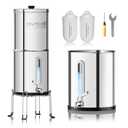 Purewell Upgraded 9-Stage Gravity Water Filter System with Water Level Window, 0.01m Ultra-Filtration Countertop System with 2 Filters and Stand, Reduce Fluoride & Chlorine, BO-FL-2.25G (Silver)