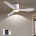 Ceiling Fans with Lights,42 Inch Low Profile Ceiling Fan with Wall Control and Remote Control,Dimmable,Flush Mount Ceiling Fan with Noiseless DC Reversible Motor for Bedroom Indoor Use (White)