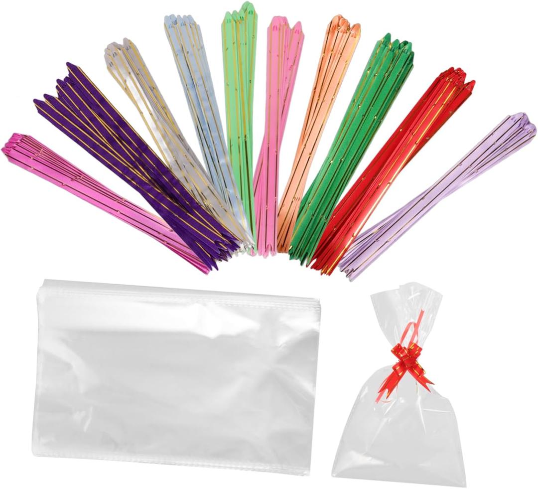 FOMIYES 100pcs Clear Treat Bags with Bow Ties Reusable Transparent Candy Snack and Dessert Packaging for Party Favors