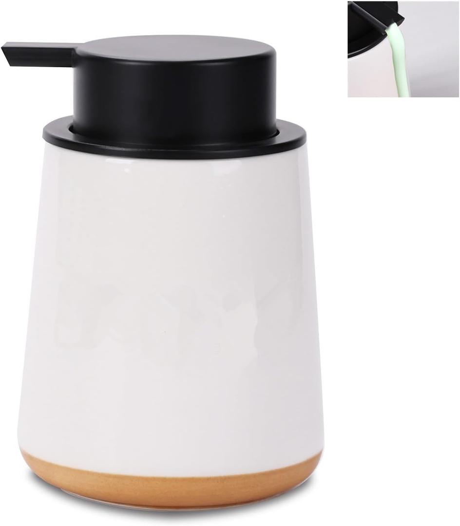 Ceramic Hand Soap Dispenser - Farmhouse Bathroom Lotion Hand Pump Dispenser Soap Dispenser for Kitchen Hand Wash Dispenser, 12 oz (White Liquid Dispenser)