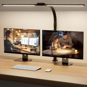 SIBRILLE LED Desk Lamp for Home Office  Dimmable Computer Desk Light with Clamp, Modern Architect Task Lamp with Color Changing, Flexible Desktop Lamp with Gooseneck for Monitor, Double Head, Black