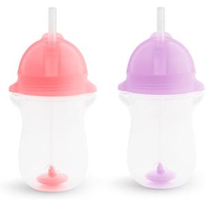Munchkin Any Angle Weighted Toddler Straw Cups with Click Lock Lid, 10 Ounce, 2 Pack, Pink/Purple