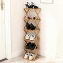 Fengzhizhu Bamboo Shoe Rack 6 Tier Foldable Shoe Rack Narrow Vertical Shoe Organizer Free Standing Shelf, Multifunctional Slim Storage for Entryway, Corner, Bedroom, Hallway, Wood Color