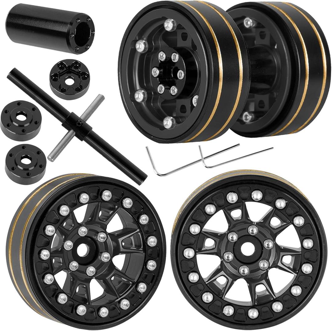 1.3" Beadlock Wheels for 1/18 TRX4M Ascent-18,1/24 SCX24 FCX24 RC Crawler Car,1.3 Beadlock Single & Dual Wheel Aluminium w/Brass Rims,4pcs,Black