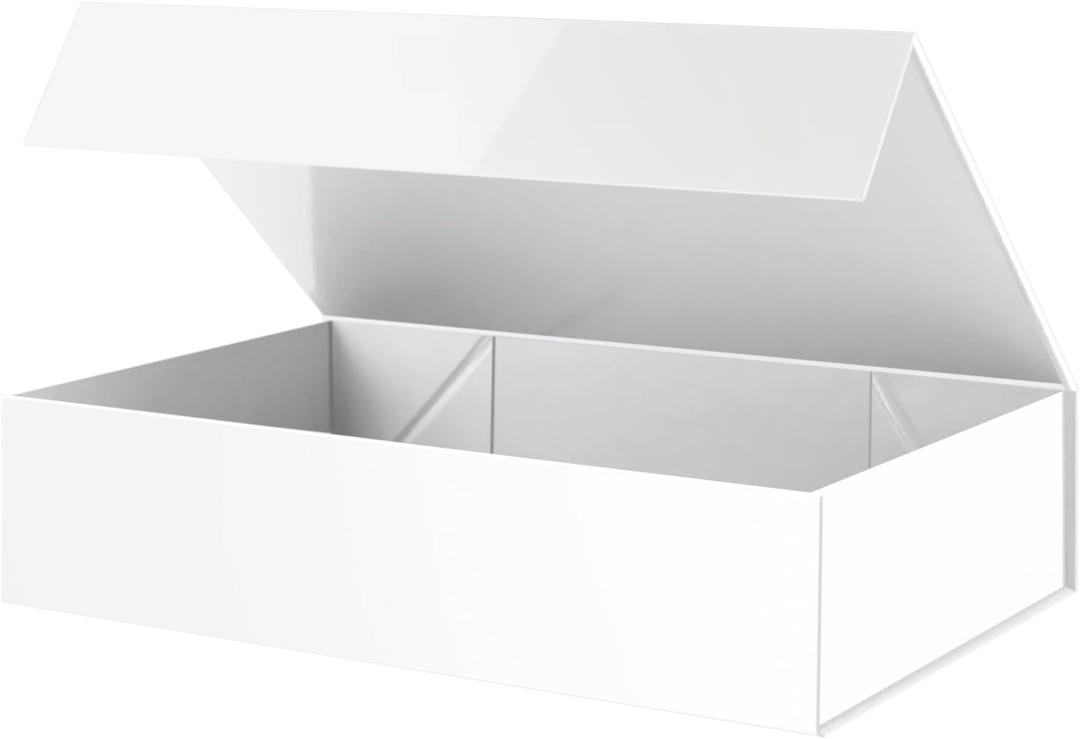 PACKHOME Extra Large Gift Box 17.5x11.3x4.3 Inches, Sturdy Shirt Box with Magnetic Lid for Clothes and Large Gifts (Glossy White), 6 Pack