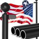 100 MPH Flagpole Kit 12 Gauge 2mm Thick, Flag Pole Hardware Black for Outside In Ground Use, with Flag, Pulley and Rope 25FT