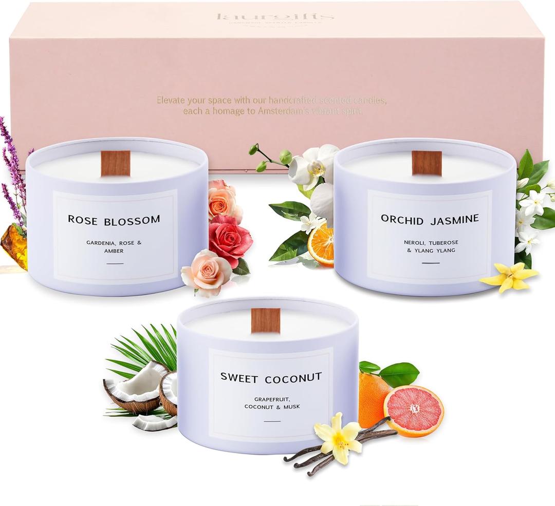 Luxury Candle Gift Set for Women  Luxury Candle Box with 3 Scented Soy Candles in Pink Box  Mother's Day, Birthday & Housewarming Gift