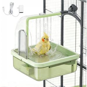 Bird Bath for Cage Parakeets, Indoor Cockatiel Bathtub Shower with Pump, Parrots Shower Accessories for Birdcage, Parrot Bathtub with Shower Running Water for Finches, Canaries, Lovebirds (Green)