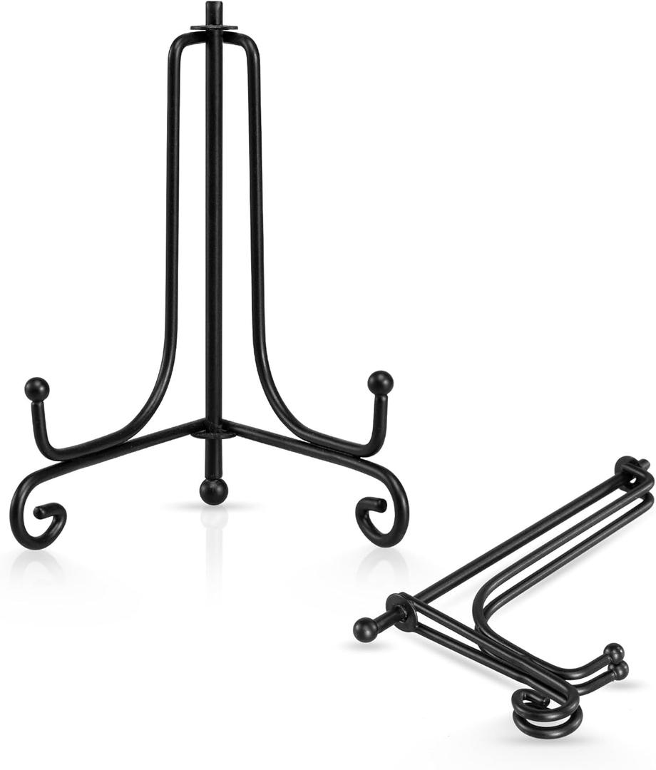 4 pack Iron Display Stand, Black Iron Easel Plate Display Photo Holder Stand, Displays Picture Frames, Decorative Plates, Tablets and Art 4 Inch