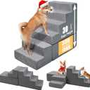 30" Dog Stairs&Steps for Small Dogs for High Beds 6-Step Pet Ramp Up to 30-36" High for Small Dogs & Cats, Grey No Assembly Required