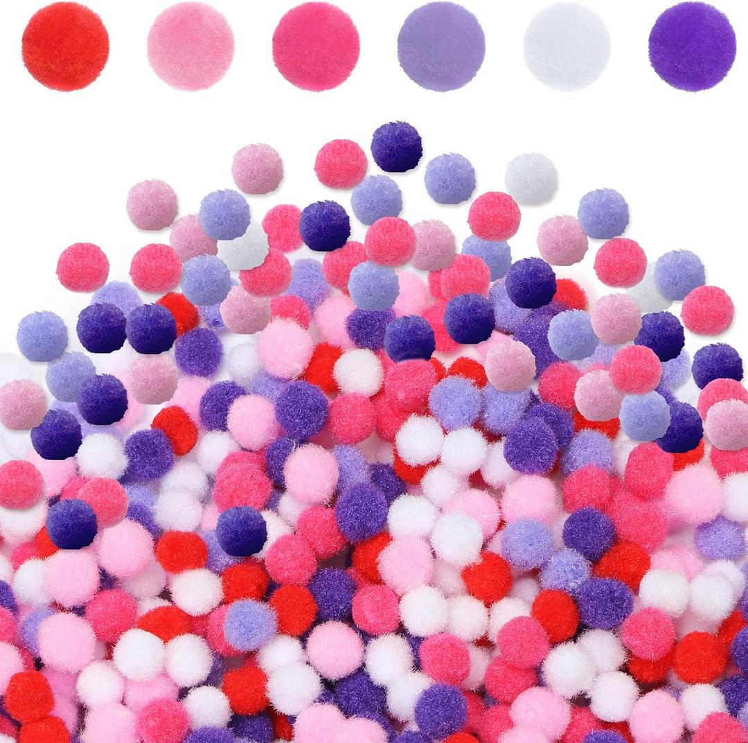 600 Piece Valentines Fluffy Pom Balls Mini Craft Pompoms for Valentine's Day DIY Craft Party Decorations (Multicolor)