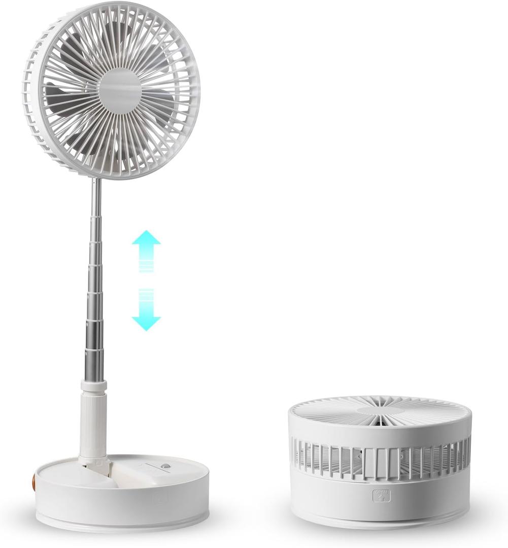 VEVOR 8 Inch Foldable Standing Fan with Remote, 4 Speeds, Portable, Quiet Desk Fan, 7200mah USB Rechargeable, Rotating Floor Fan for Bedroom/Office/Travel
