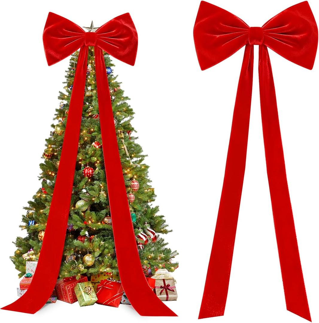 Extra Large Christmas Tree Topper Bow, 118x28 Inch Giant Velvet Bow for Christmas Tree, Red Christmas Bows Decorations for Home Christmas Wreath Wall Birthday Wedding Engagement Bachelorette Party
