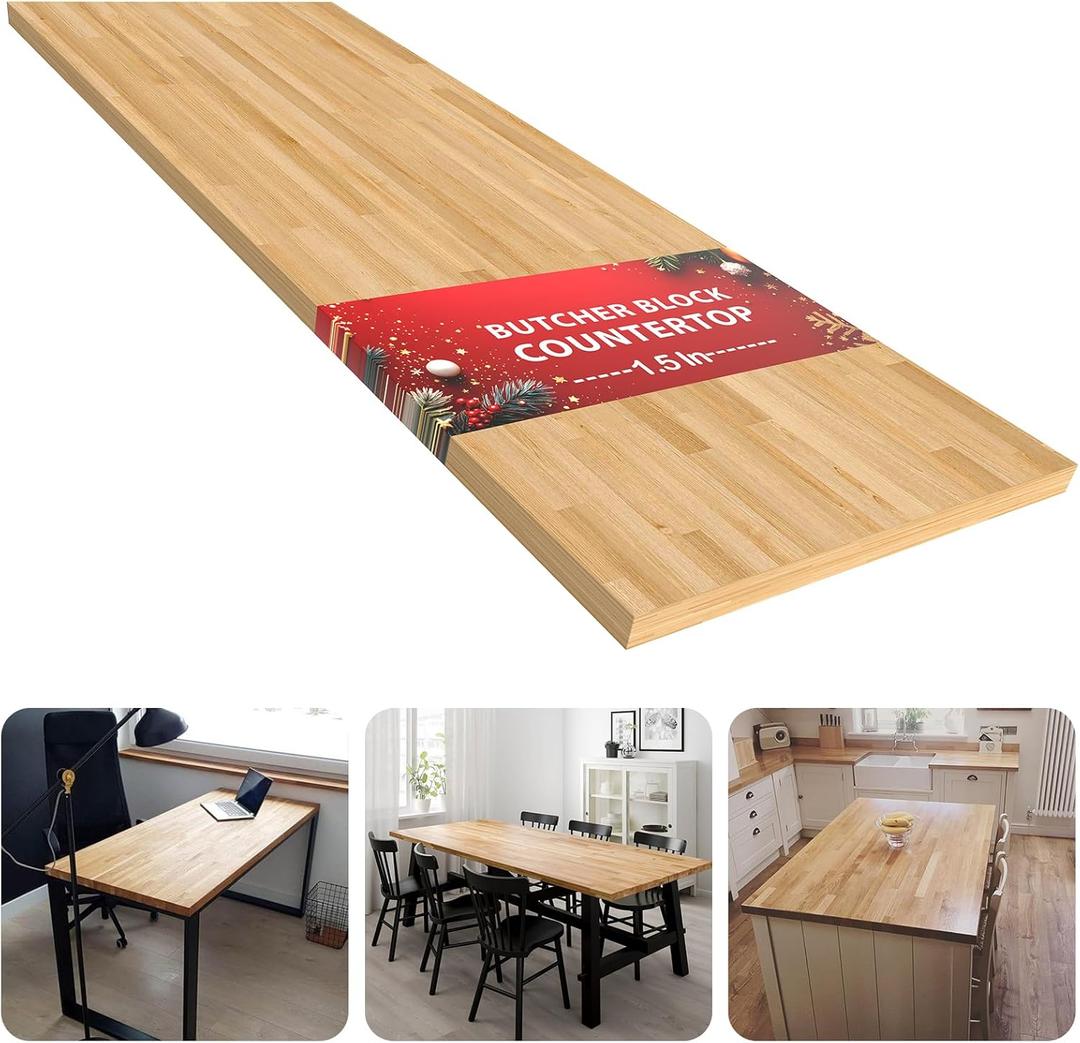 Unfinished Birch Butcher Block Countertop - Solid Wood Cutting Board for Kitchen Island, DIY Desk & Washer Dryer Top, Customizable Surface, 72" x 25" x 1.5" Thick