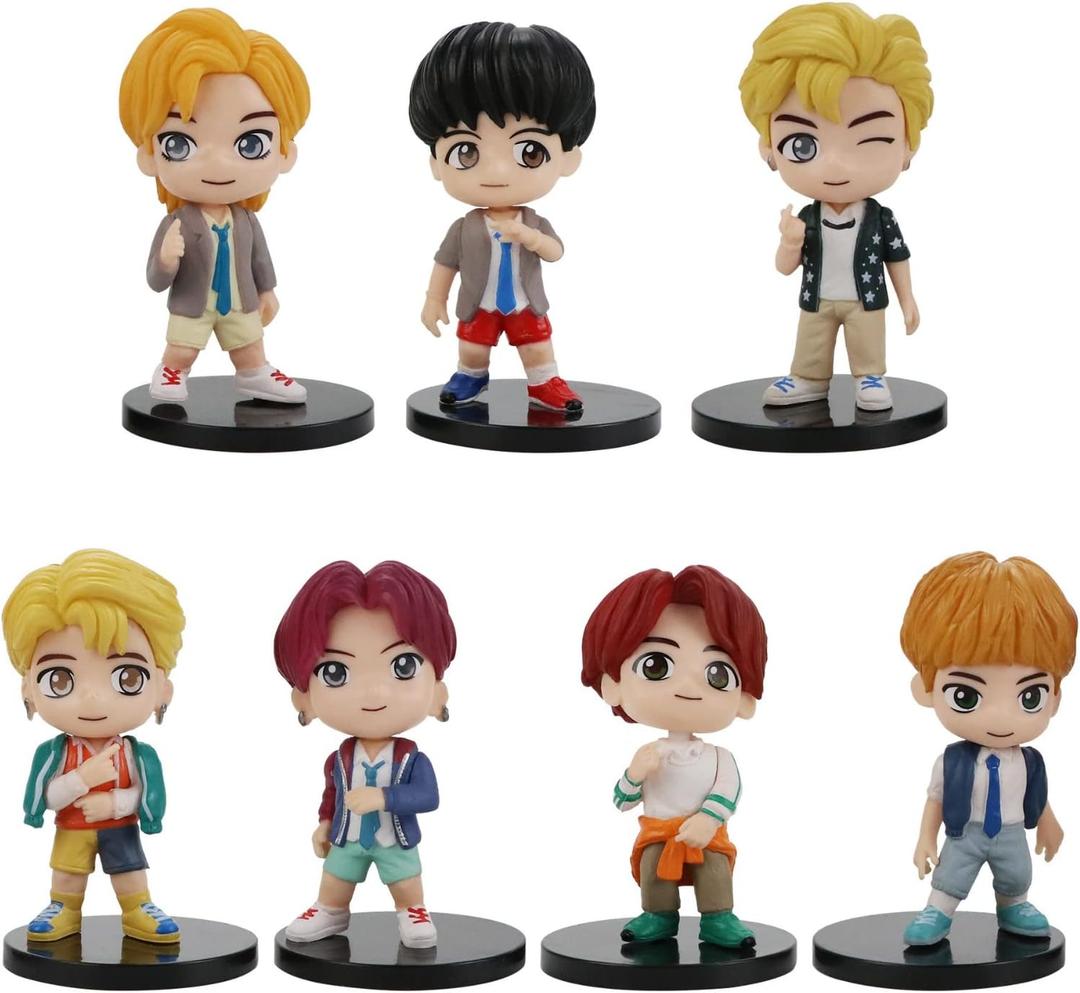 7pcs BTS Cake Toppers Character Set of Action Figures ToysBTS Mini Figurines Dolls Birthday Party Supplies Car Desktop BTS Birthday Decorations (A)
