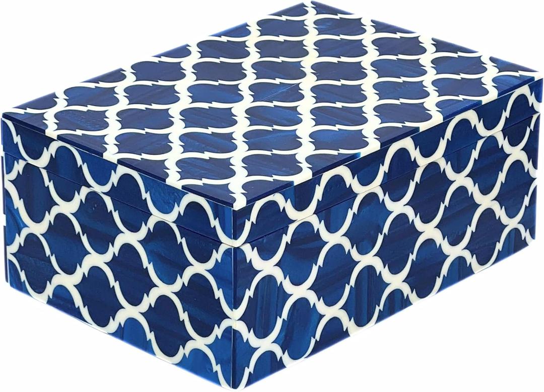 collectiblesBuy Handcrafted Blue White Decorative Storage Box Jewelry Organizer Multipurpose Rectangular Keepsake Box for Kitchen Bathroom Home Decor Accent