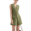 SUUKSESS Women's Summer 2 Piece Sets Button Down V Neck Vest Pockets Shorts Sets(Army Green, S)