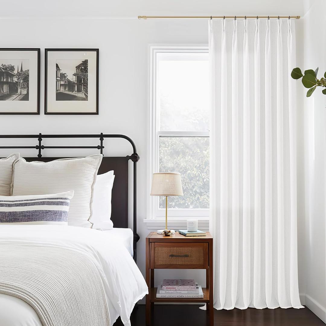 White Pinch Pleated Linen Curtains 102 Inches Long 50 Inch Width 1 Panel