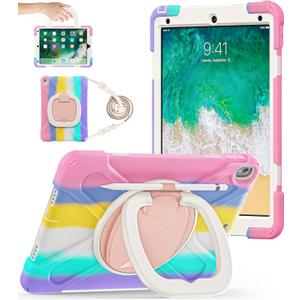BATYUE iPad Air 3rd Generation Case 2019 Release, iPad Pro 10.5 Case 2017 Released; Rugged Heavy Duty Protective Cover with Pencil Holder, 360 Swivel Stand, Shoulder Strap; for Kids (Colourful Pink)