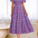 BTFBM Women's Clothing Wedding Guest Dresses Casual Boho Floral Short Sleeve Smocked Maxi Beach Spring Summer Dress 2026 (S)
