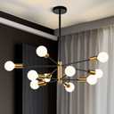 SINERISE Modern Sputnik Chandelier Light Fixture, 10-Light Chandelier Ceiling Light Fixture Black and Gold Mid Century Chandelier Height Adjustable for Kitchen, Living Room, Bedroom, Hallway and Foyer
