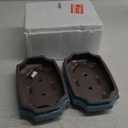 (10-Inch Shallow Bonsai Pots 2-Piece Set Water Glaze Blue Succulent Platter Bonsai Tree Ceramic Flower Pot Handmade (Without Plants)