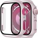 Smiling 2 Pack Case Compatible with Apple Watch SE 2 (2024)/SE/Series 6/5/ 4 40mm with Tempered Glass Screen Protector, Hard PC Case Overall Protective Cover-1 Pink + 1 Transparent