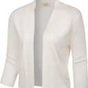 GRACE KARIN Women's 3/4 Sleeve Knit Cropped Cardigan Sweaters Open Front Bolero Shrugs Sweater Tops, L, Ivory White