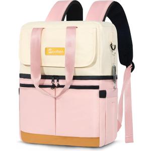 Backpack Cooler with Double Decker & 12 Ice Packs- Keeps 36 Cans Cold for Up to 24 Hours- Waterproof & Leak Proof Insulated Cooler Backpack- Stylish Cooler Bookbag for Women Travel Work Beach (Pink)