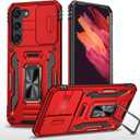 Case for Samsung S23 Phone Case Samsung Galaxy S23 Case with Camera Lens Cover, with Ring Holder Kickstand, fit Magnetic Car Mount, for Samsung Galaxy S23 (Red)