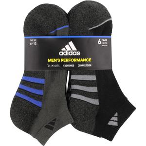 Adidas 6 Pairs Men's Low Cut Socks 6 Pack for Shoe Size 6-12 Black, Black, 6-12