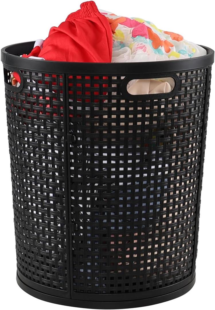 Vababa 40 L Tall Plastic Laundry Basket, Plastic Clothes Laundry Hampers, Black
