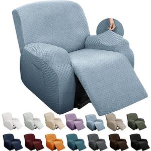 YEMYHOM 4 Pieces Stretch Recliner Slipcover Latest Jacquard Recliner Chair Cover with Side Pocket Anti-Slip Fitted Recliner Cover Couch Furniture Protector with Elastic Bottom 