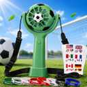 2 x Handheld Fan Kit with Soccer Stickers & Wristbands, Portable Summer Fan | Fun summer gift set with green portable fan, 24 soccer stickers & 8 silicone wristbands for fans, kids, parties and outdoor