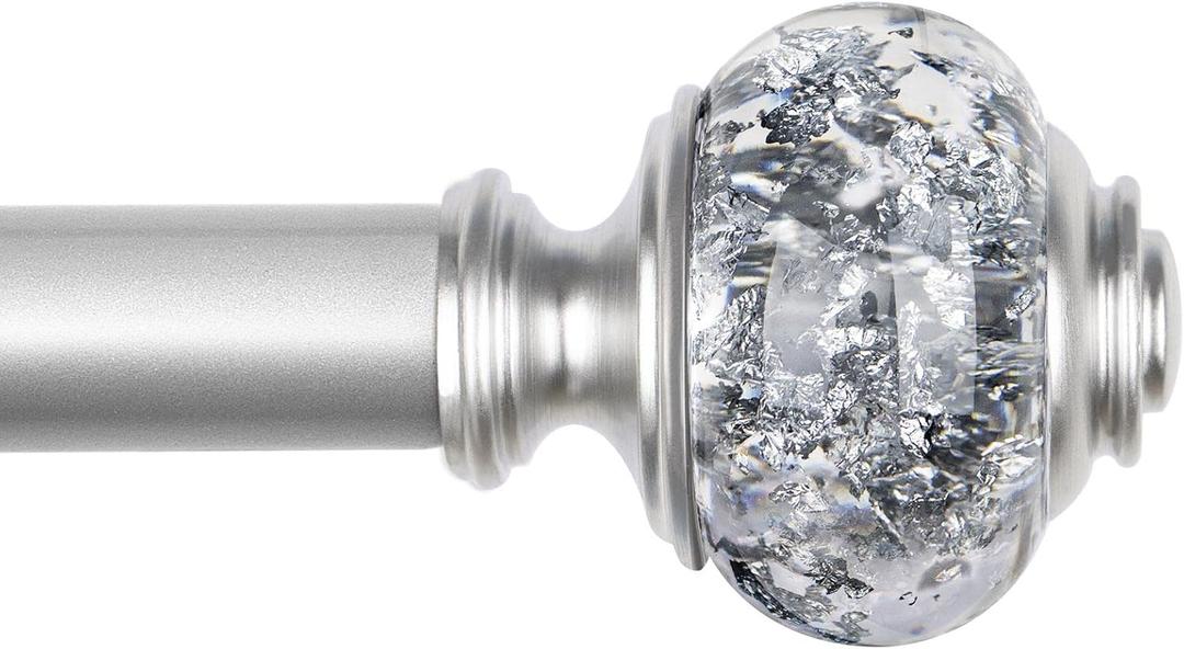 1 Inch Curtain Rods 72 to 144 Inches (6 to 12 ft) Telescoping Single Drapery Rod, USFOOK Heavy Duty Curtain Rods for Windows with Silver Decorative Translucent Finials
