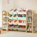 EXPERLAM Extra Large Toy Storage - Toy Storage Organizer, Wooden Toy Organizer with 6 Side Shelves and 12 Bins, 3-in-1 Bookshelf for Kids Rooms, Playroom, Nursery, Multi Color