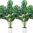 Crowye 4 Pack 36 Inch Artificial Monstera Deliciosa Plants in White Pots, Fake Tropical Palm Fronds Tree with Turtle Leaves Greenery Stem, Faux Swiss Cheese Plant for Floor Office Home Wedding Party